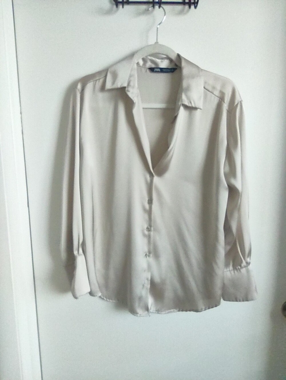 Zara Oversized Light Cream Satin Button-Down Shirt